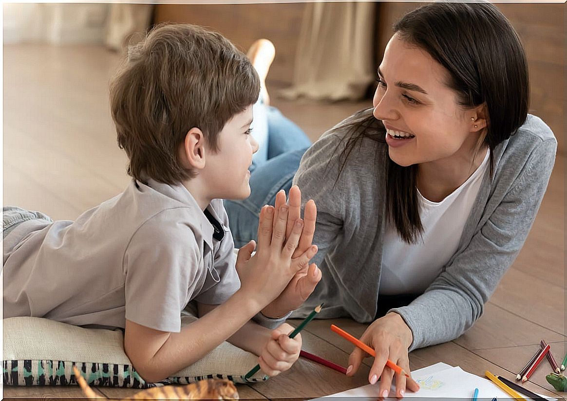 Mother playing with her son