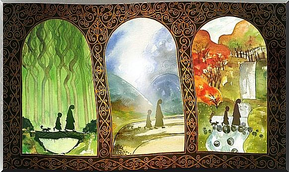 Triptych about the passage of life to represent Celtic proverbs