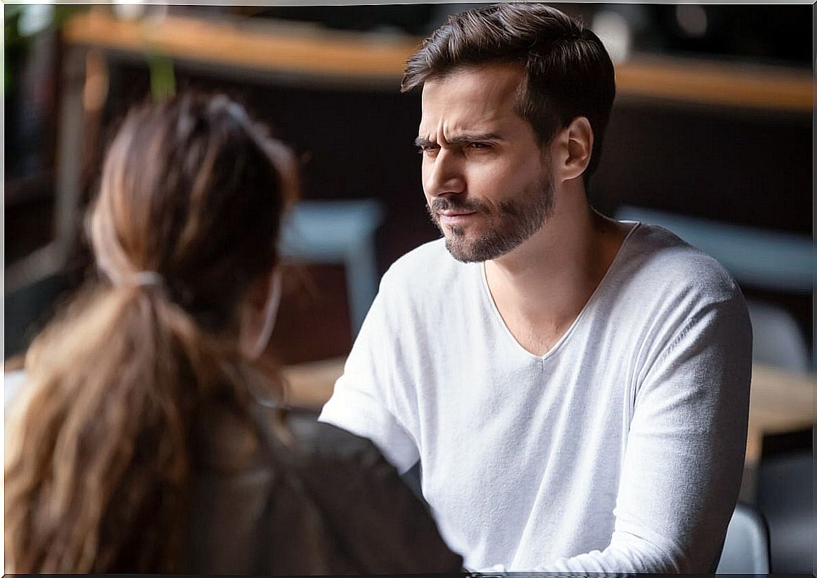 Missed man talking to friend