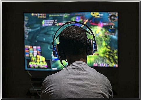 Boy playing a video game