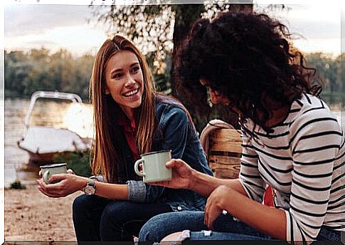 Girls talking in the field