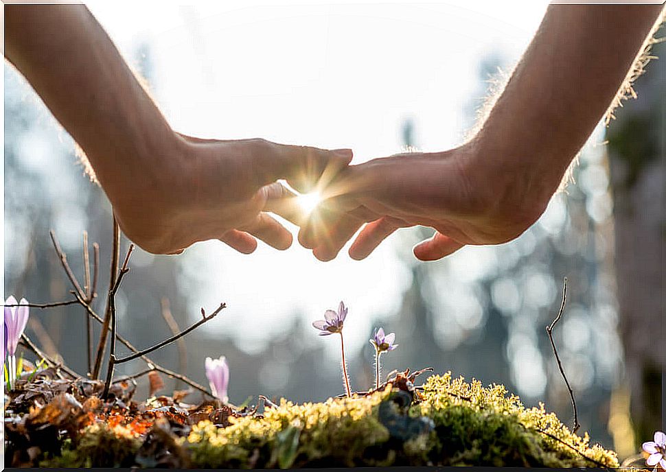 Hands on flowers that train the power of patience