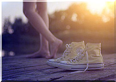 Slippers on wooden floor