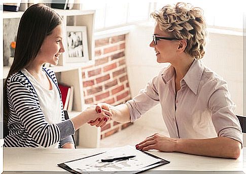 Counselor talking to a student