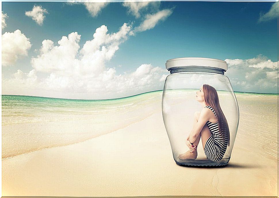 Woman in a jar symbolizing when the couple separates us from friends and family