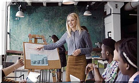 Woman giving presentation to make a good impression